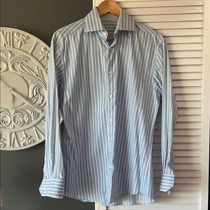 Bugatchi Light Blue and White Striped Dress Shirt